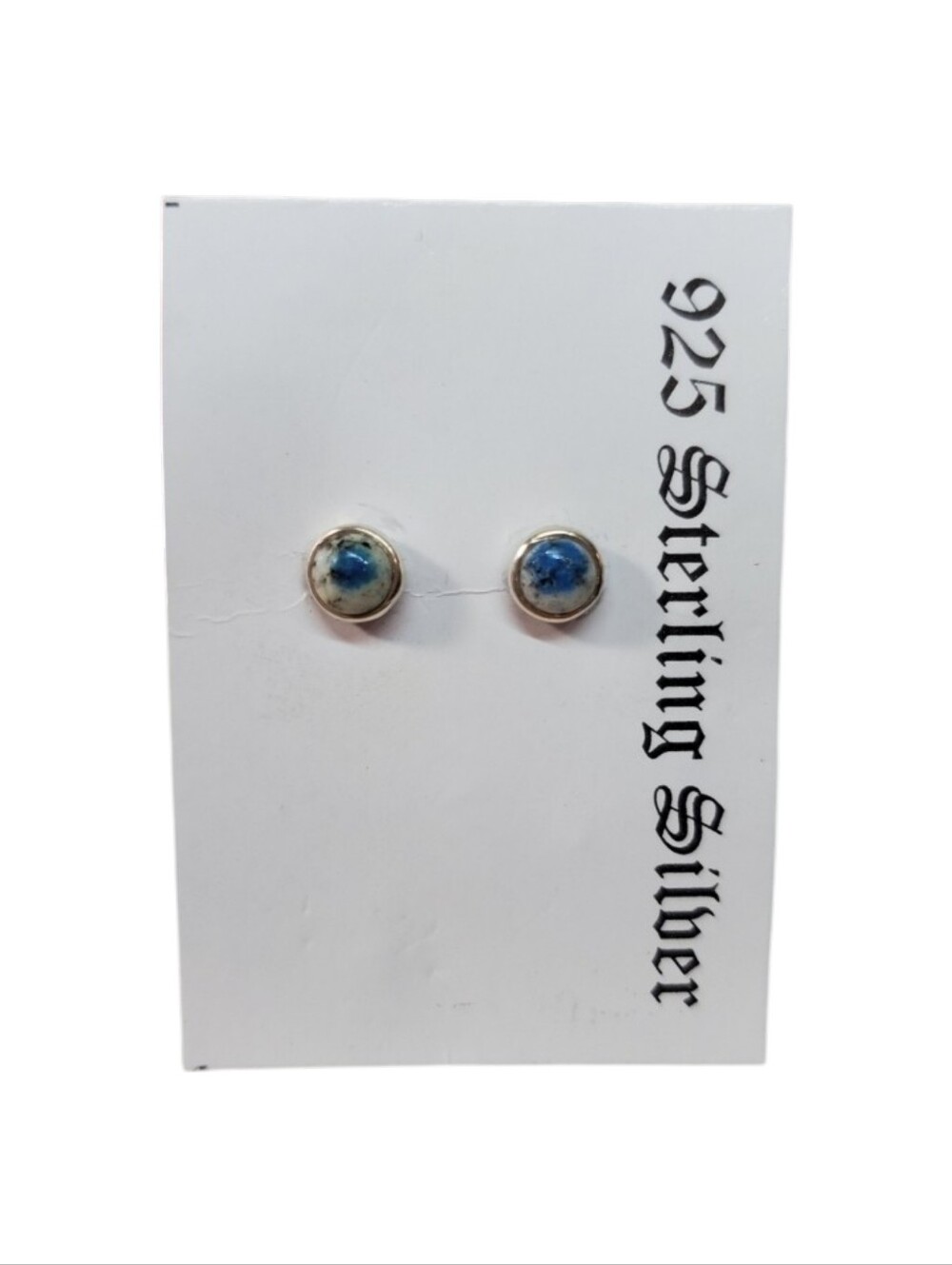 Jasper 925 Earrings Sterling Silver Stud Post Blue White Evil Eye Round Stack